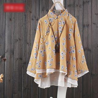 Embroidered Stand-collar Long-sleeve Top