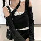 Mock-two Piece Crop Top As Shown In Figure - One Size