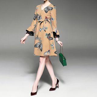Print A-line Dress With Sash
