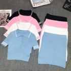 Set: Short-sleeve Knit Polo Shirt + Knit Mini Skirt