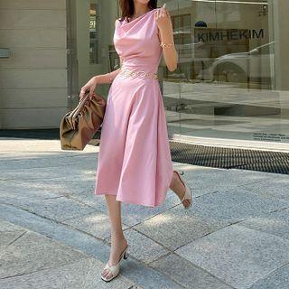 Cowl-neck Midi Swing Dress