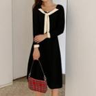 Long Sleeve Square Neck Lace-up A-line Dress