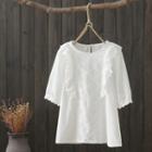Short-sleeve Embroidered Frill Trim Blouse White - One Size