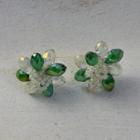 Flower Faux Crystal Earring 1 Pair - Green & White - One Size