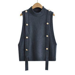Mock-neck Sweater Vest Dark Gray - One Size