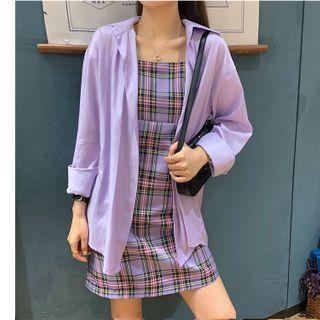 Plain Shirt / Spaghetti Strap Plaid Dress
