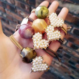 Faux Pearl Heart & Bead Hair Tie