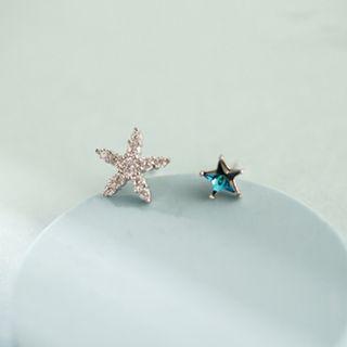 925 Sterling Silver Non-matching Rhinestone Star Earring As Shown In Figure - One Size