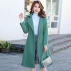 Set: Woolen Coat + Mock Collar Top + Floral A-line Skirt