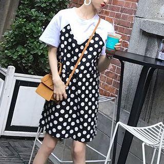 Mock Two-piece Dotted Short-sleeve Dress