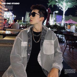 Fishnet Mesh Shirt Jacket