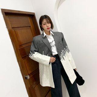 Knit Panel Wool Blend Houndstooth Blazer Gray - One Size