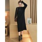 Plain Ribbed Knit Midi Dress