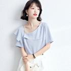 Short-sleeve Irregular Neckline Blouse