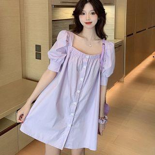 Square-neck Puff-sleeve Mini Shift Dress
