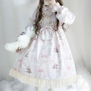 Long-sleeve Sheer Print A-line Dress