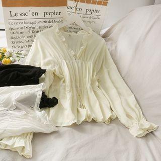 Ruffled-trim V-neck Loose Top