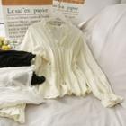 Ruffled-trim V-neck Loose Top