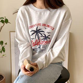 Printed Loose-fit Sweatshirt Melange Gray - One Size