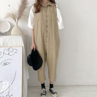 Pocketed Cropped Straight Cut Pinafore Playsuit