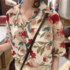 Flower Print Short-sleeve Chiffon Shirt