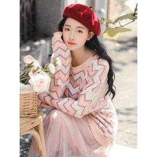 Set: Zigzag Sweater + Midi A-line Mesh Skirt