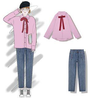 Tie-neck Blouse / Cropped Jeans