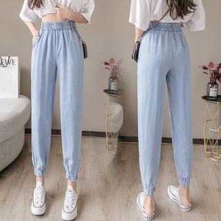 High Waist Denim Cropped Joggers