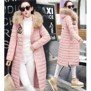 Furry Trim Hooded Long Padded Jacket