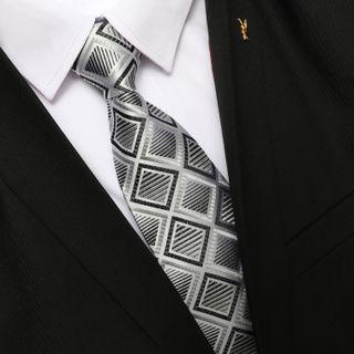 Checker Neck Tie Zsld031 - Check - Black & White - One Size