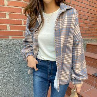 Drop-shoulder Faux-fur Lined Plaid Shirt