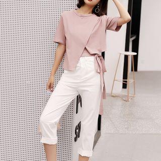 Set: Short Sleeve Tie-waist T-shirt + Pants