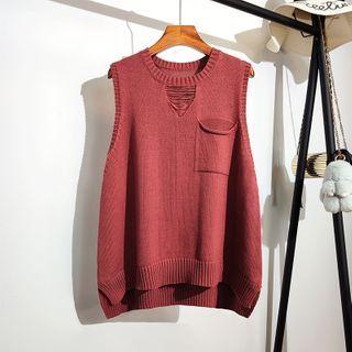Round-neck Ripped Pocket Knit Vest