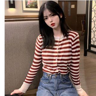 Sheath Color Block Striped Long-sleeve Knit