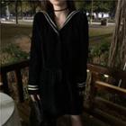 Long-sleeve Navy Collar Single-breasted Dress Black - One Size
