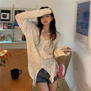 V-neck Slit Knit Top White - One Size