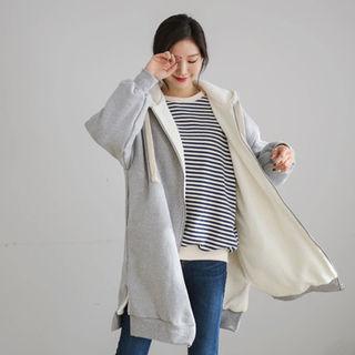Fleece-lined Zip-up Long Hoodie