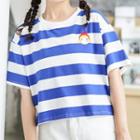 Elbow-sleeve Striped T-shirt Stripes - Blue & White - One Size