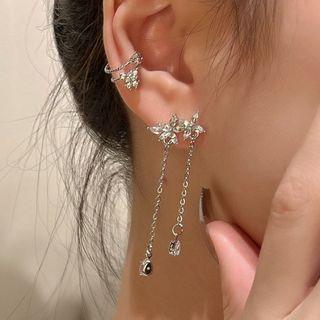 Rhinestone Flower Drop Earring Set Of 3 - 01 - Kwg-0974 - Silver - One Size