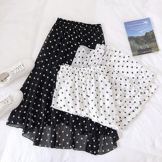 Polka Dot Chiffon Ruffled-trim Skirt