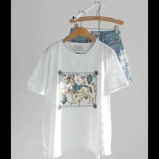 Horse Print Beaded Top
