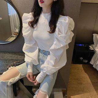 Crew-neck Lantern-sleeve Blouse