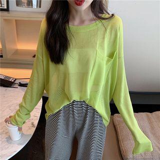 Long-sleeve Plain Knit Top / High-waist Plain Harem Pants
