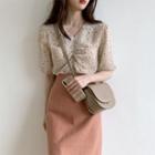 Floral Elbow-sleeve Top / Midi A-line Skirt