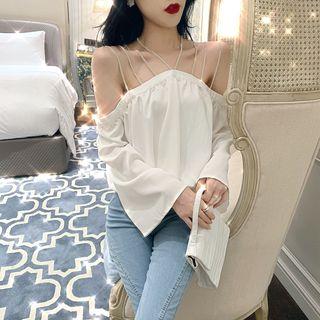 Long-sleeve Rhinestone Cold Shoulder Top