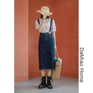 Stitched Slit-back Denim Overall Dress
