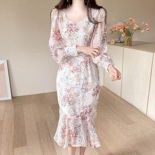 Floral Chiffon Mermaid Dress Ivory - One Size