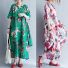 Floral Short-sleeve A-line Maxi Dress