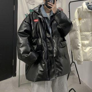 Inset Denim Faux-leather Oversize Jacket