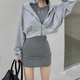 Zip-up Hoodie / Mini Sheath Knit Dress